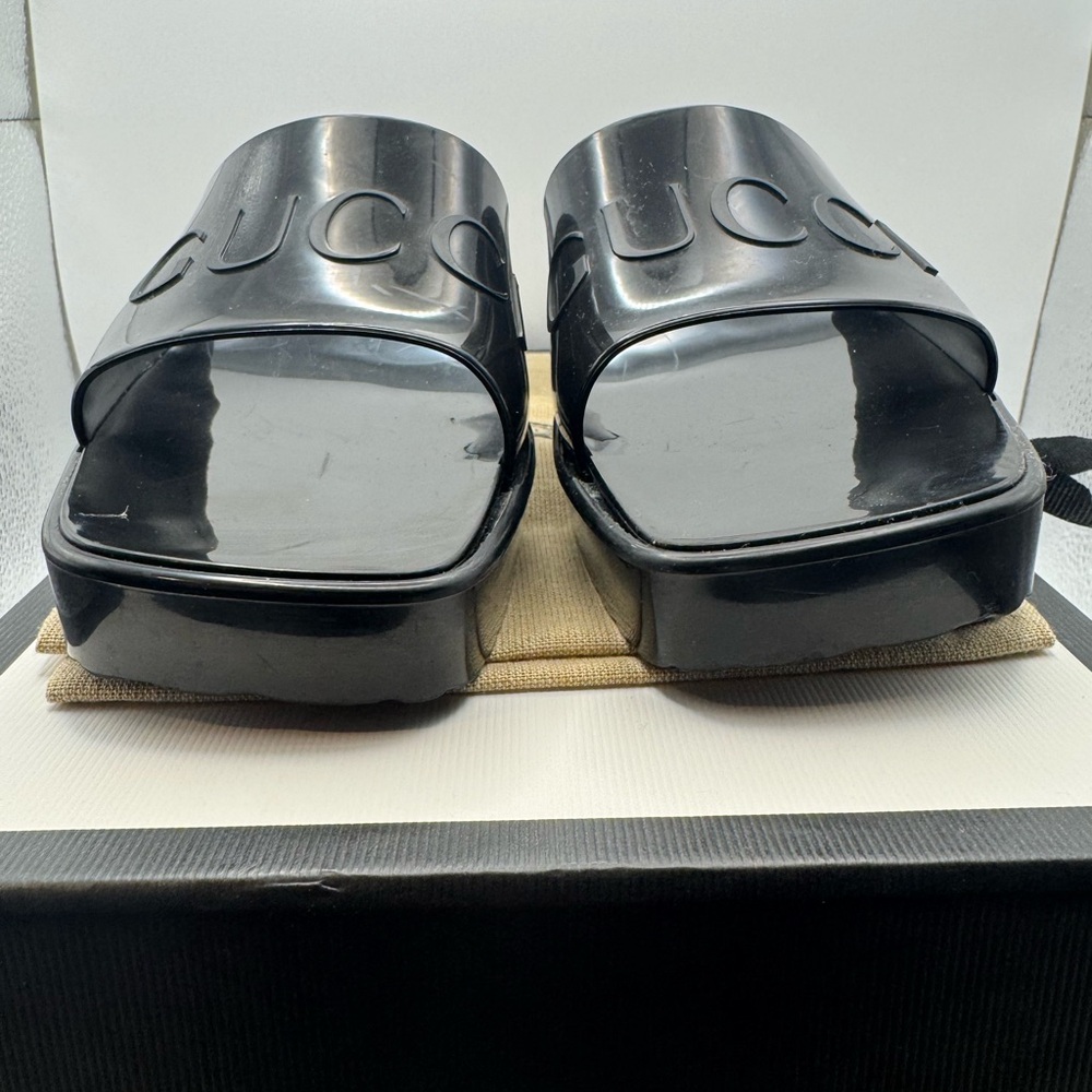 Authentic Gucci Black Rubber Block Heel Slide Sandals 38 - Picture 5 of 8
